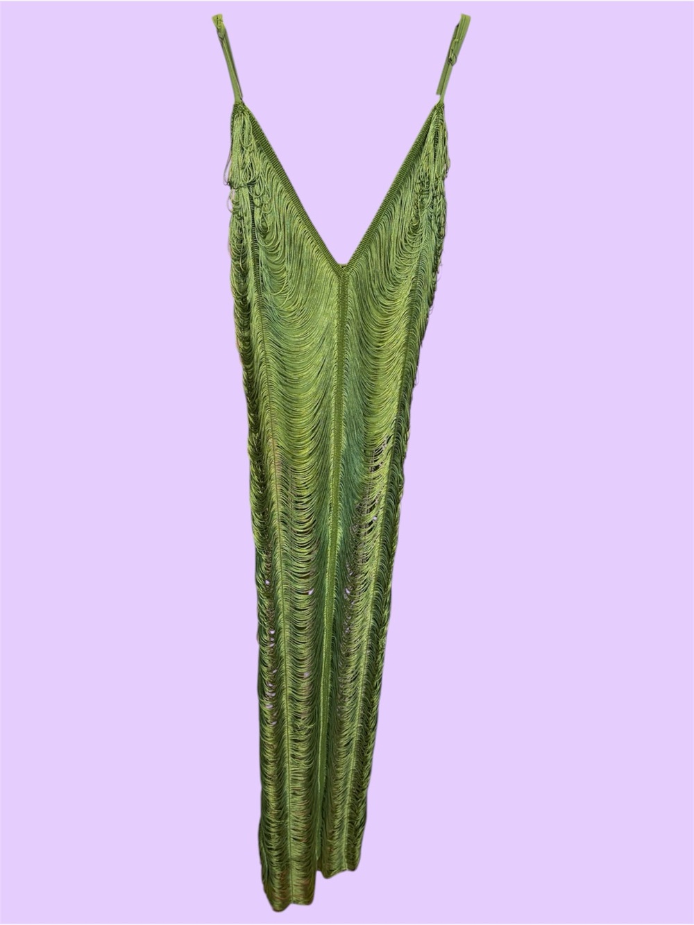 PrettyLittleThing Olive Fringe Maxi Slip Dress
